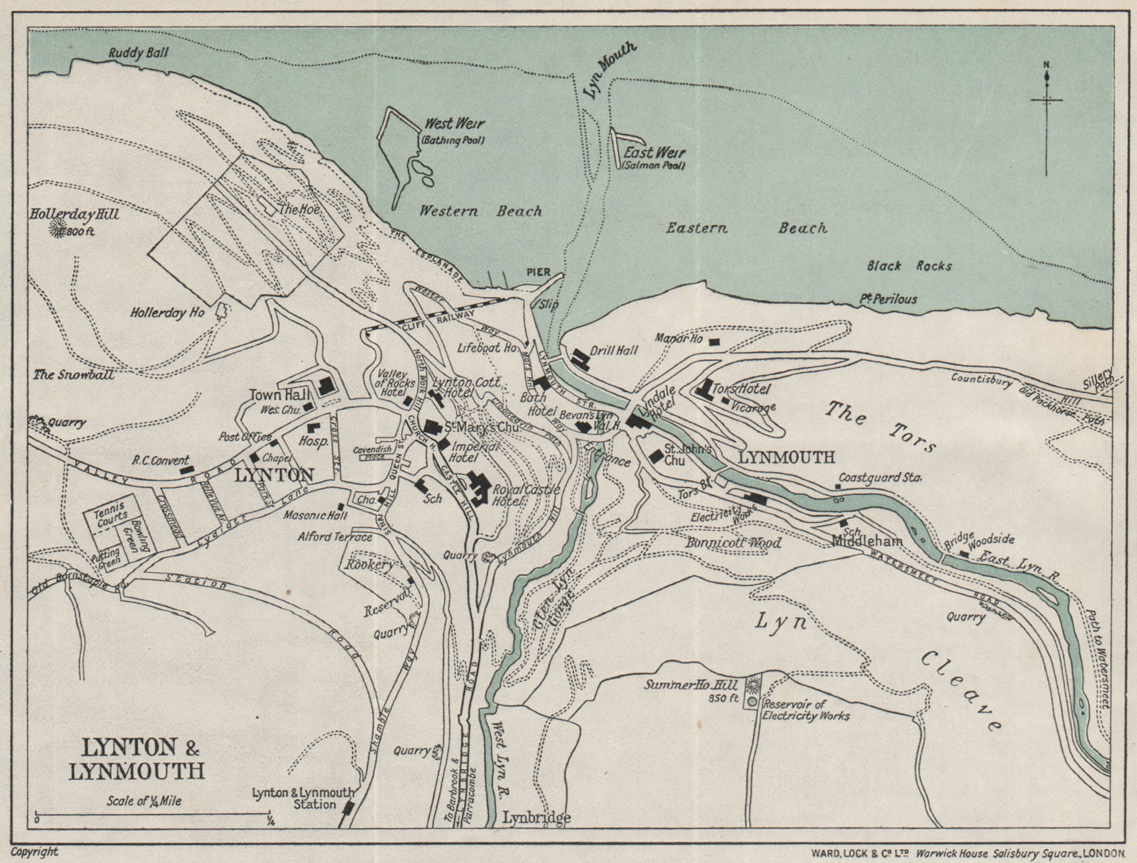 LYNTON & LYNMOUTH vintage town/city plan. Devon. WARD LOCK 1934 old map